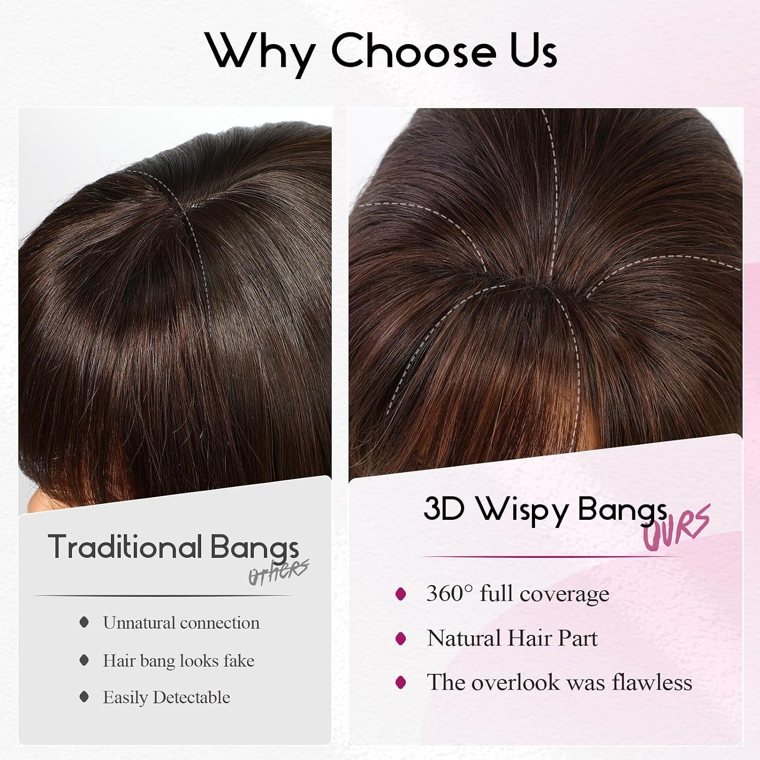 Clip in Bangs, 100% Human Hair Bangs with 3 Non-slip Clips, 360°Cover Top HairPieces with 5 inch Wispy Fringes for