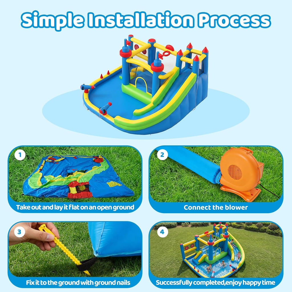 Inflatable Water Slide for Kids Backyard with 450W Blower | Jumping Castle with Water Slide, Inflatable Water Park
