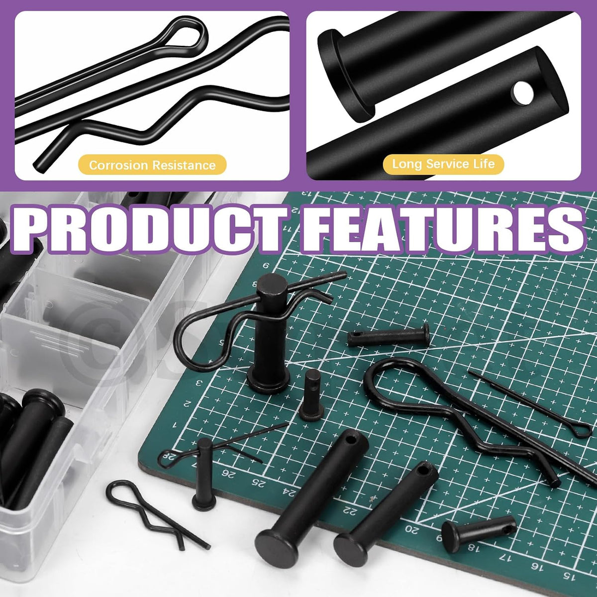 100Pcs 10 Sizes Clevis Pins with Cotter Pin Assortment Kit, Single Hole Flat Head Clevis Pins, R Pins, Hairpin