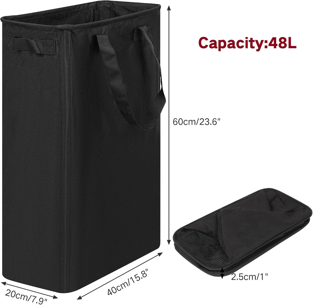 Slim Laundry Basket, Narrow Laundry Hamper with Handles, Collapsible Dirty Clothes Hamper, Tall Laundry Bin for