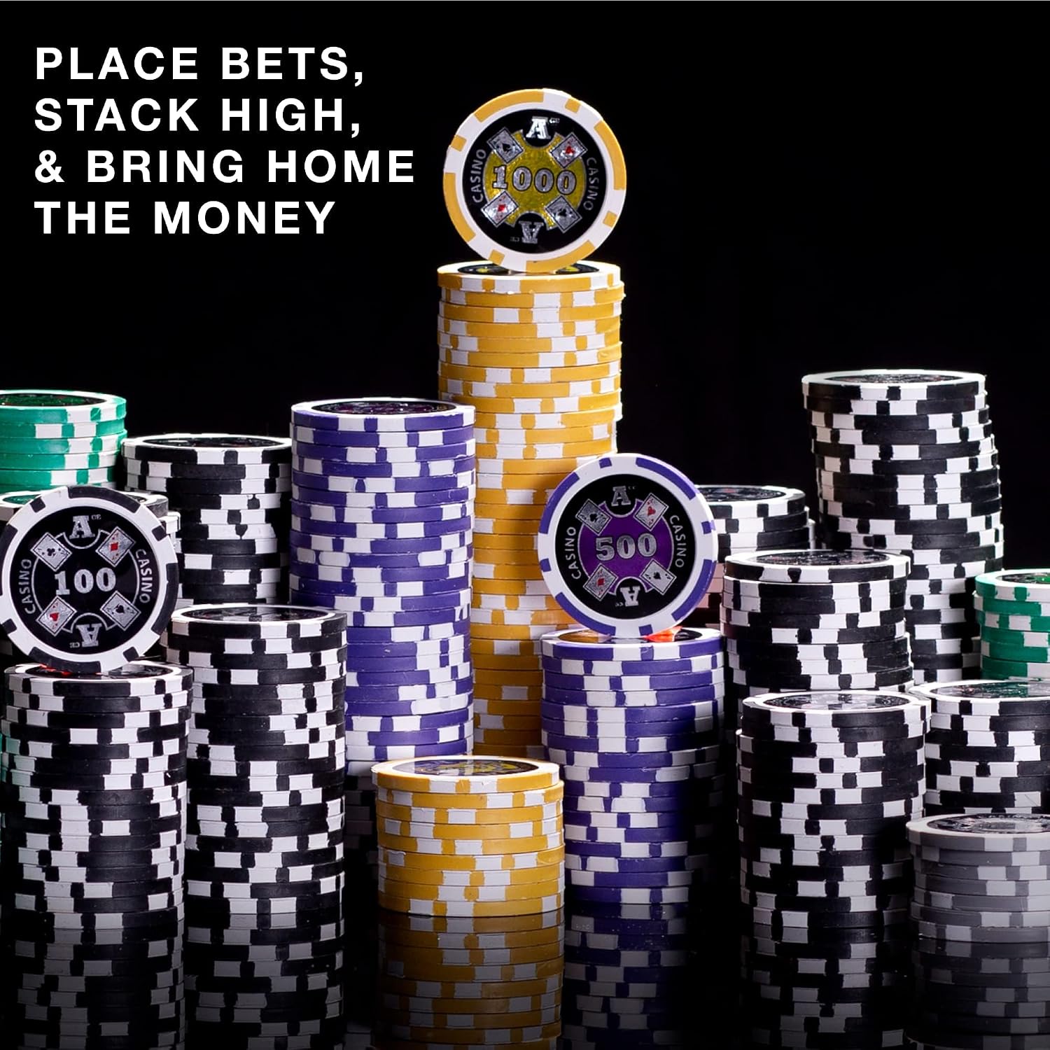 14 Gram 500 Count Poker Set - Ace Casino - 14G Clay Composite Chips with Aluminum Case, Playing Cards, Dealer Button