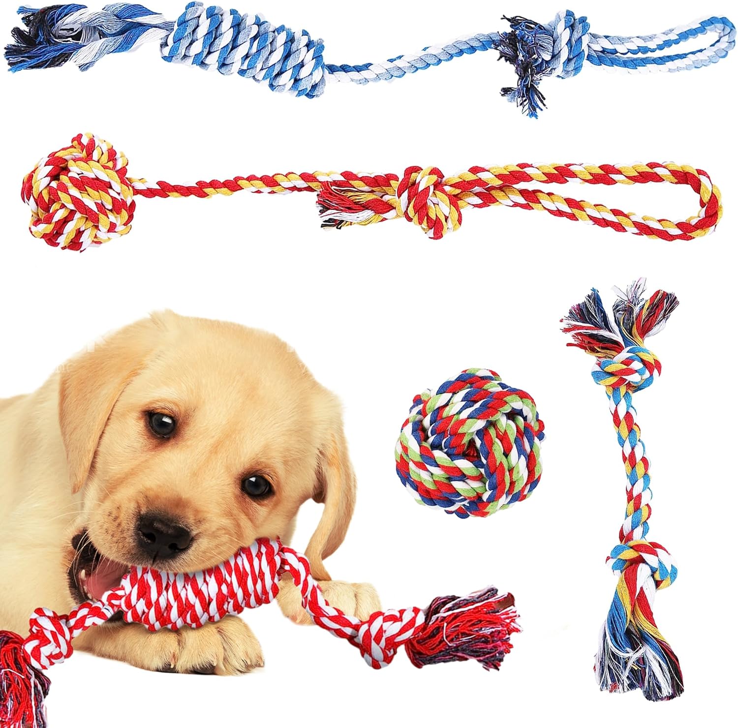 5-Pack Ferret Rope Chew Teething Toys, Puppy Chew Toys & Accessories for Cage, Machine-Washable Durable Cotton