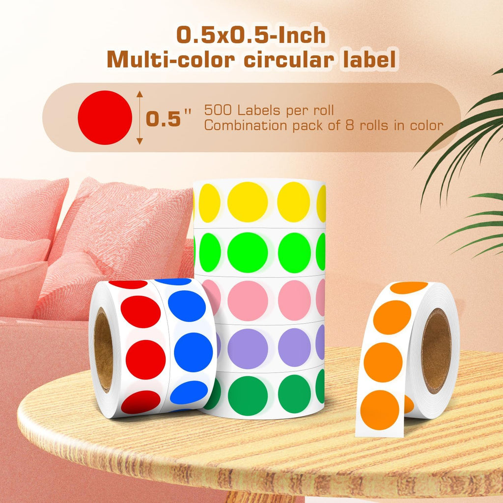 1/2 Inch 8 Colored Dot Stickers, 4000PCS Multi-Color Circle Labels