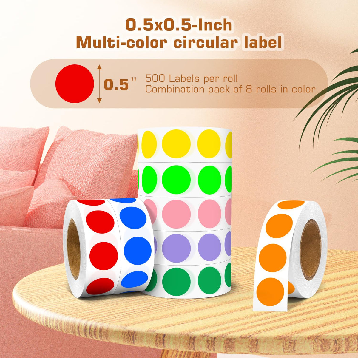 1/2 Inch 10 Colored Dot Stickers, 5000PCS Multi-Color Circle Labels