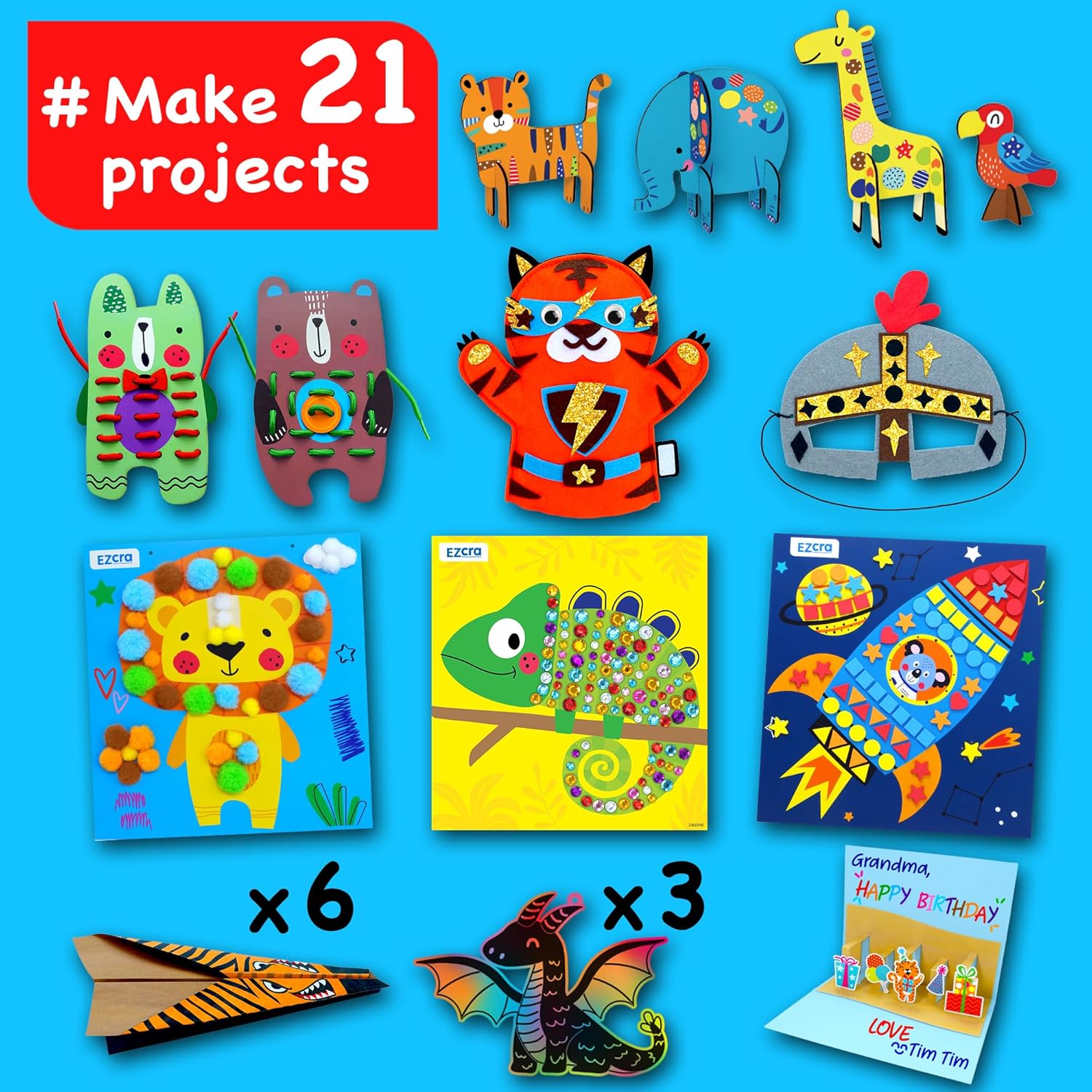 Craft Kits for Kids Ages 4-8 - 21 Projects in 1 Craft Box for Kids - All Inclusive No Mess Arts and Crafts Kit