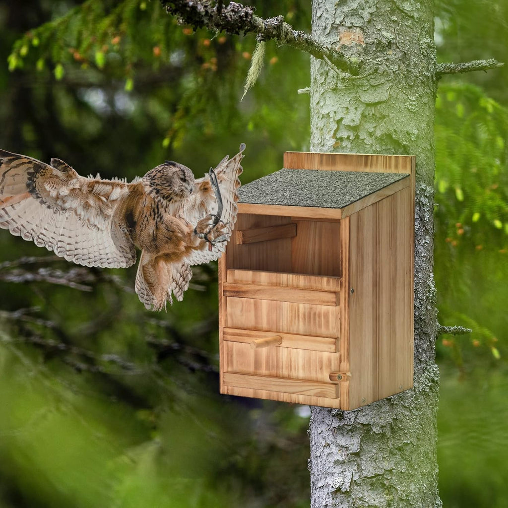 Owl Houses for Outdoors,13.38" Cedar Owl House with Clean-Out Door