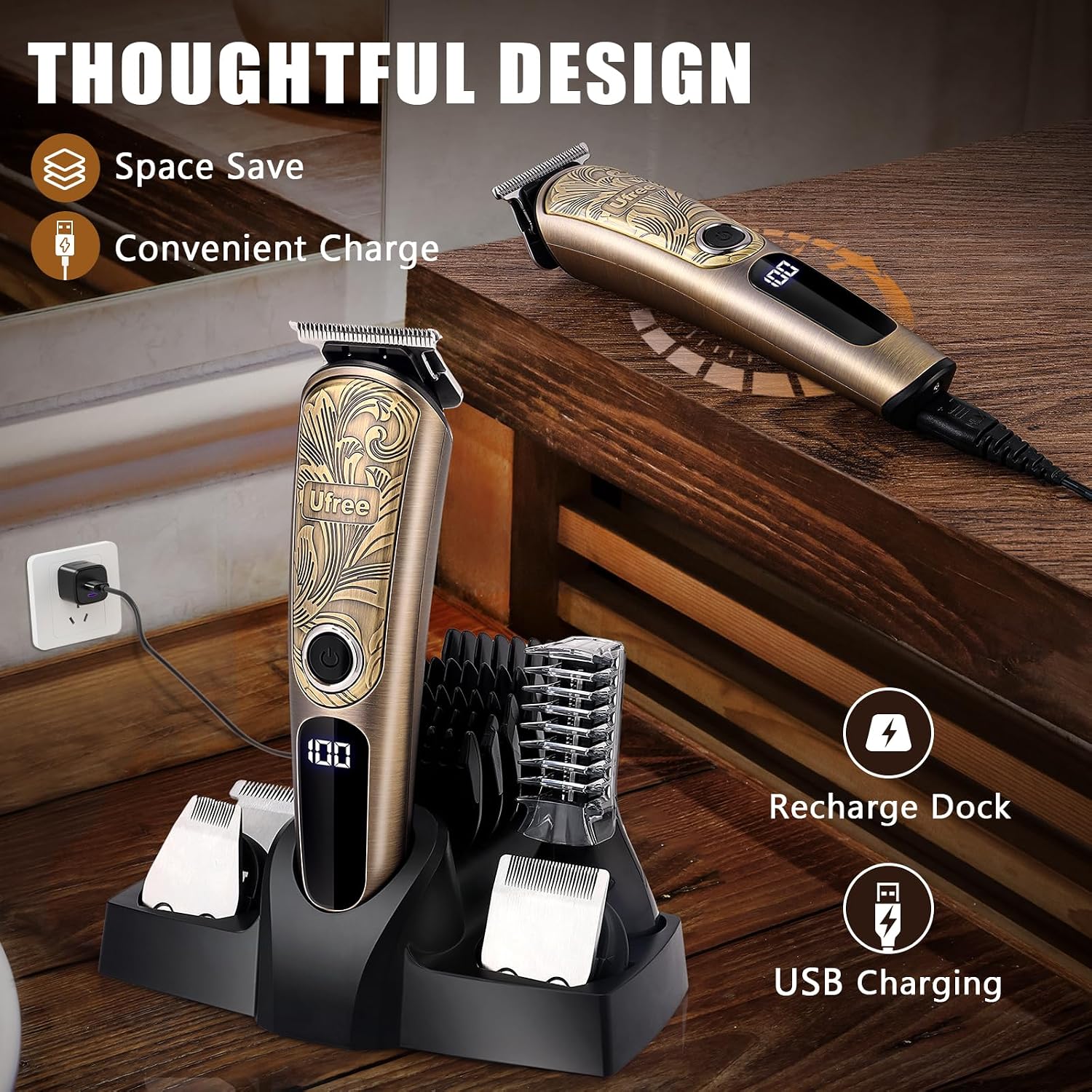 Gifts for Men, Beard Trimmer with Charging Stand, IPX7 Waterproof Electric Razor Shavers for Men, Clippers for Hair