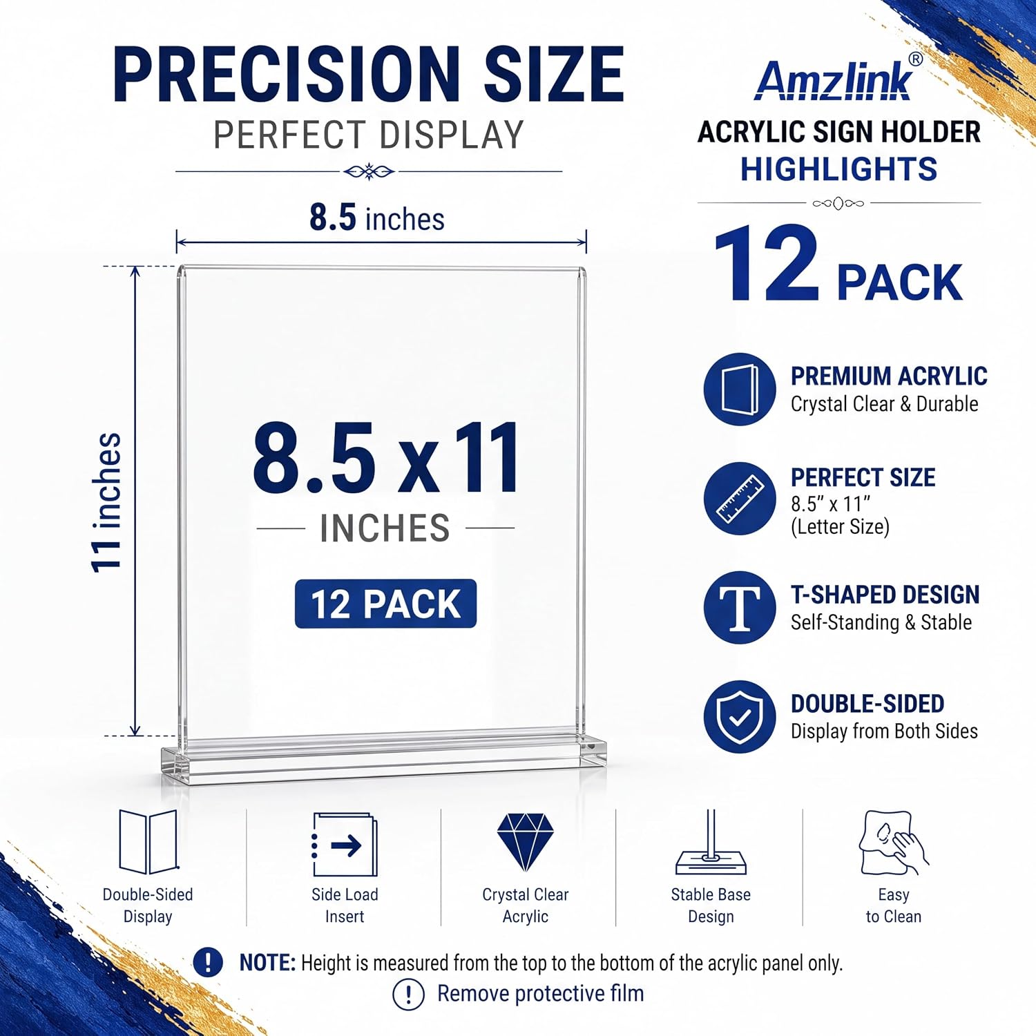 12-Pack Acrylic Sign Holder 8.5x11, Clear Tabletop Display Stand | Double-Sided Plastic Tabletop Display Stand for