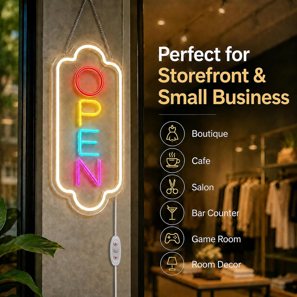 Open Sign for Business:LED Neon Window Sign for Storefronts