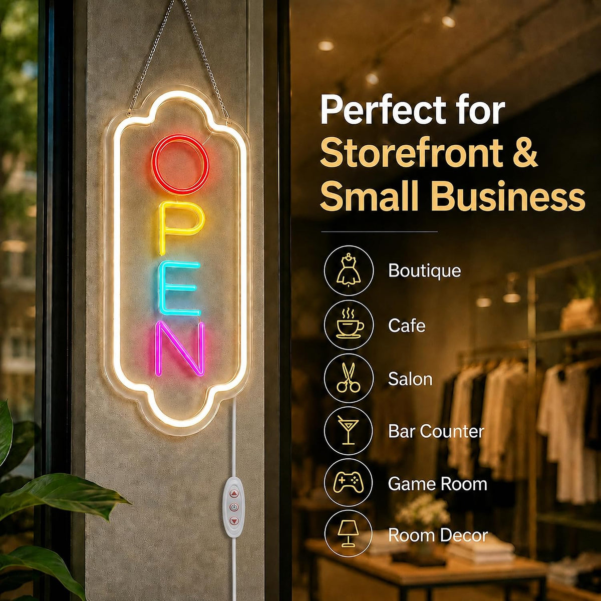 Open Sign for Business:LED Neon Window Sign for Storefronts