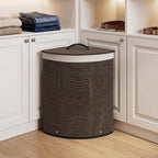 15 Gal Corner Laundry Hamper w/Lid, Removable Liner, Handle Taupe