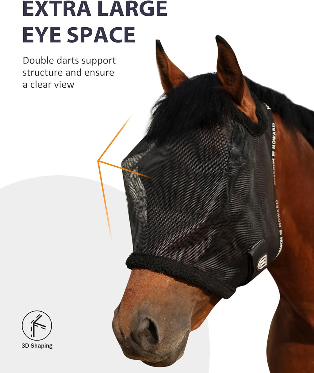All Round Mesh Horse Fly Mask UV Protective with Fleece Padded Edging Black L