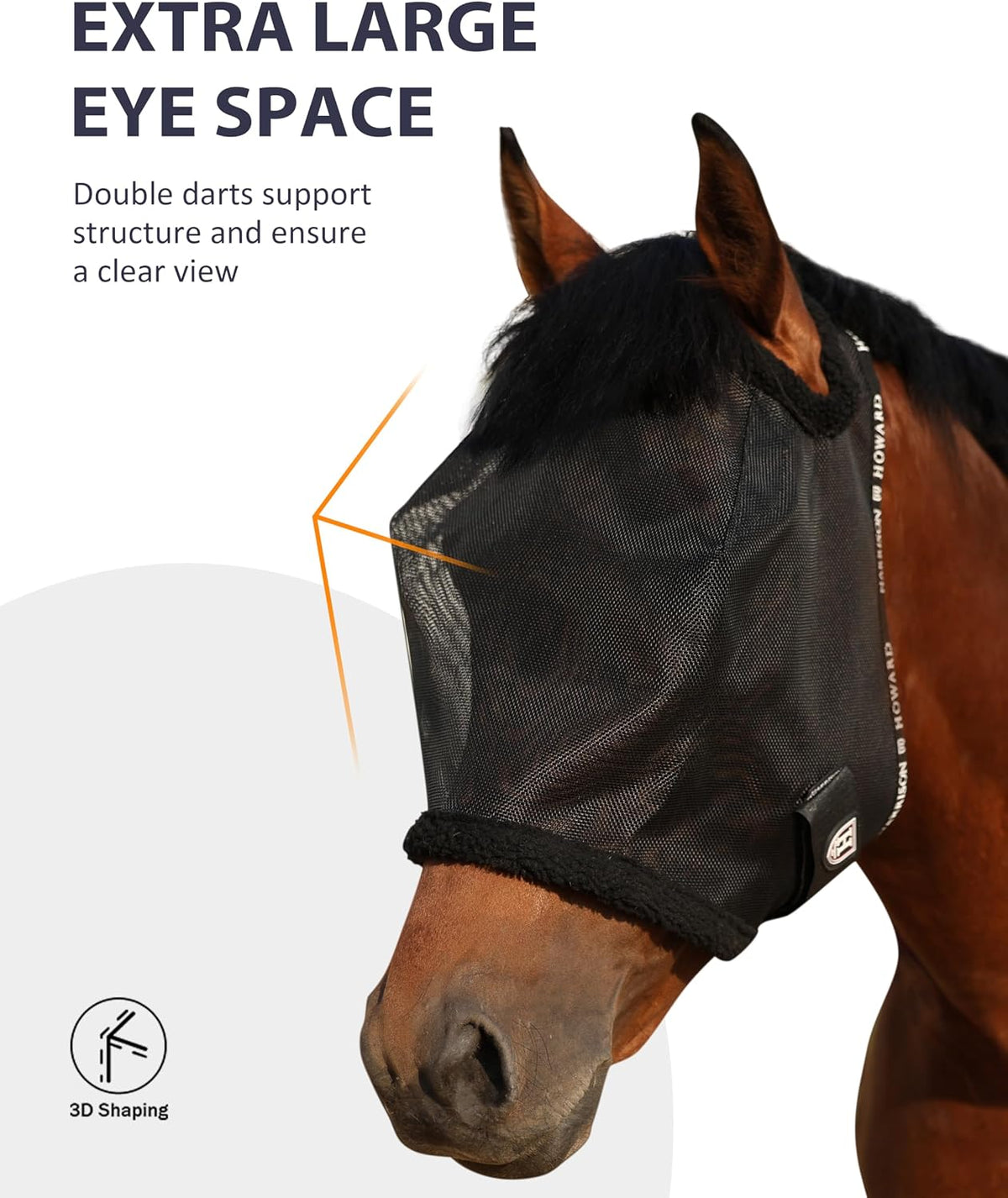 All Round Mesh Horse Fly Mask UV Protective with Fleece Padded Edging Black L