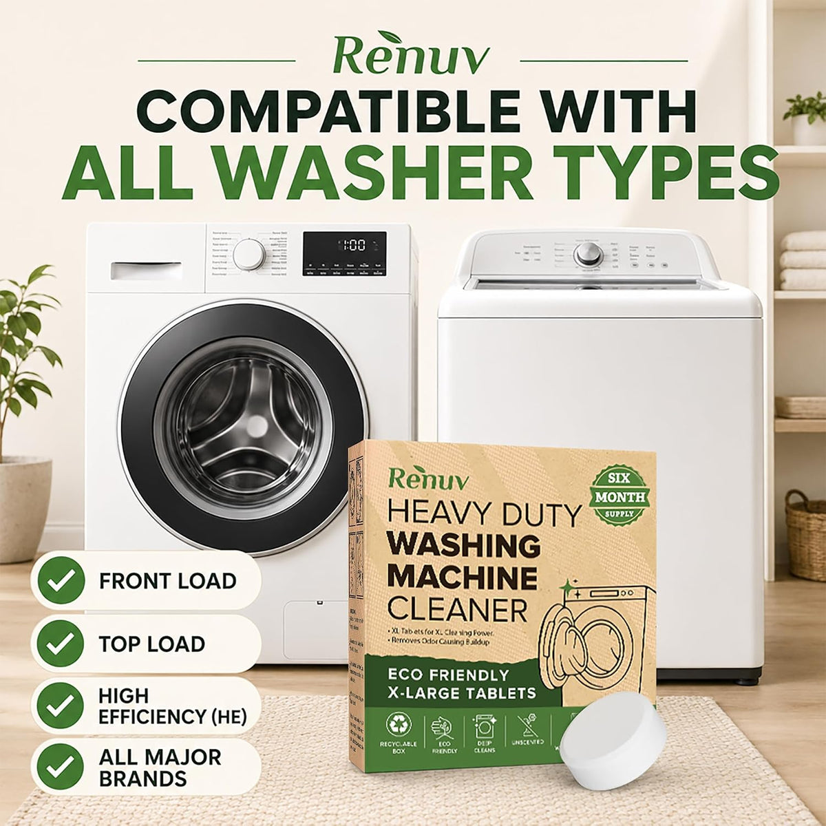 Heavy Duty Washing Machine Cleaner & Descaler & Deodorizer Tablets