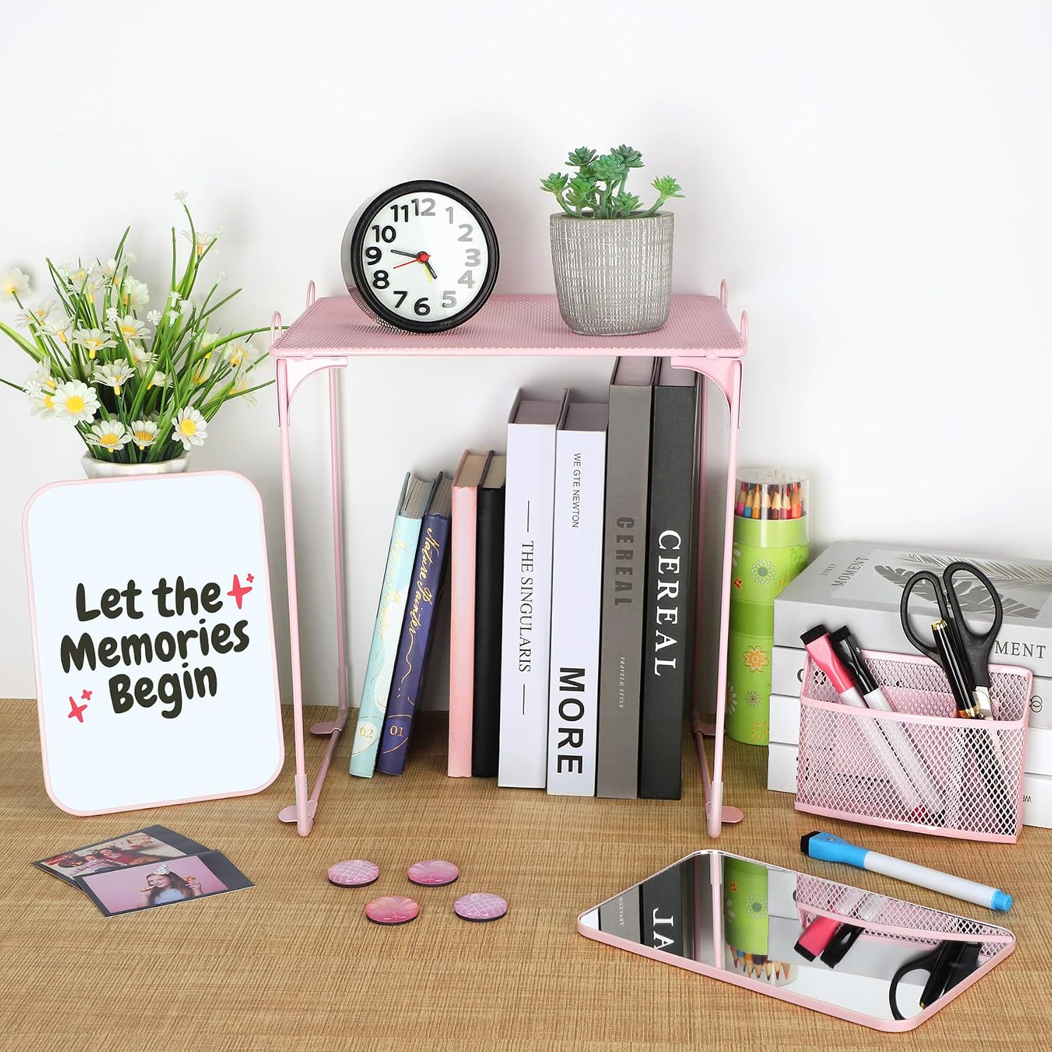 11 PCS Locker Accessories Kit Pink Locker Organizer Decorations Supplies Includes Folding Shelf, Magnetic Mirror &