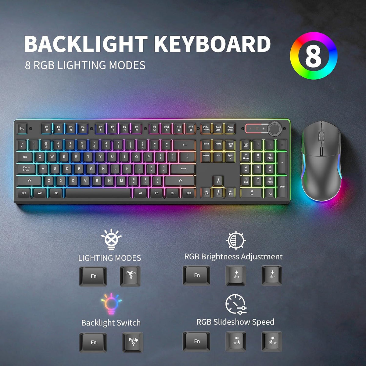 Wireless Gaming Keyboard and Mouse Combo, Mechanical Feel(Gray)