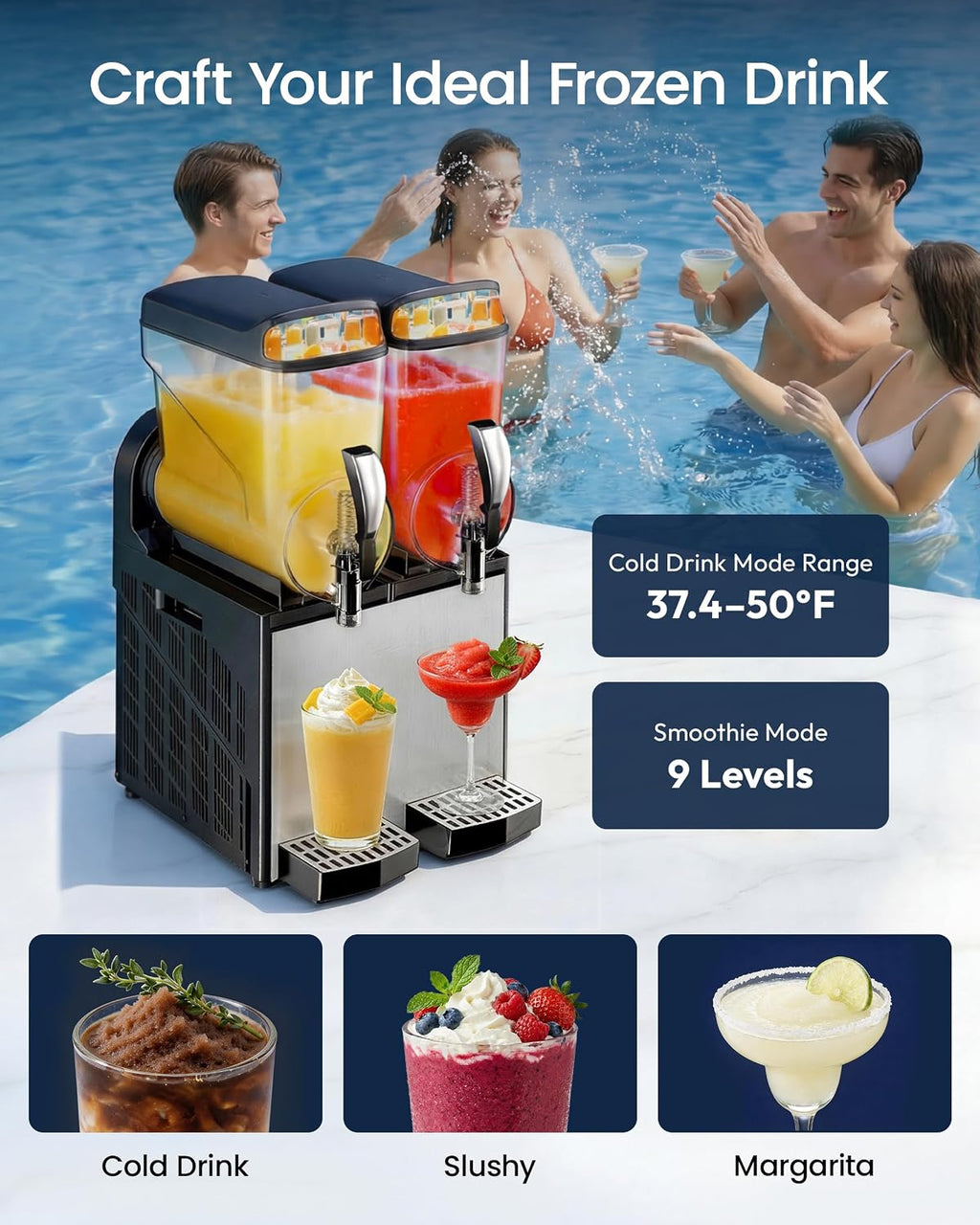 30L Commercial Slushie Machine, Dual Tank with LED Control