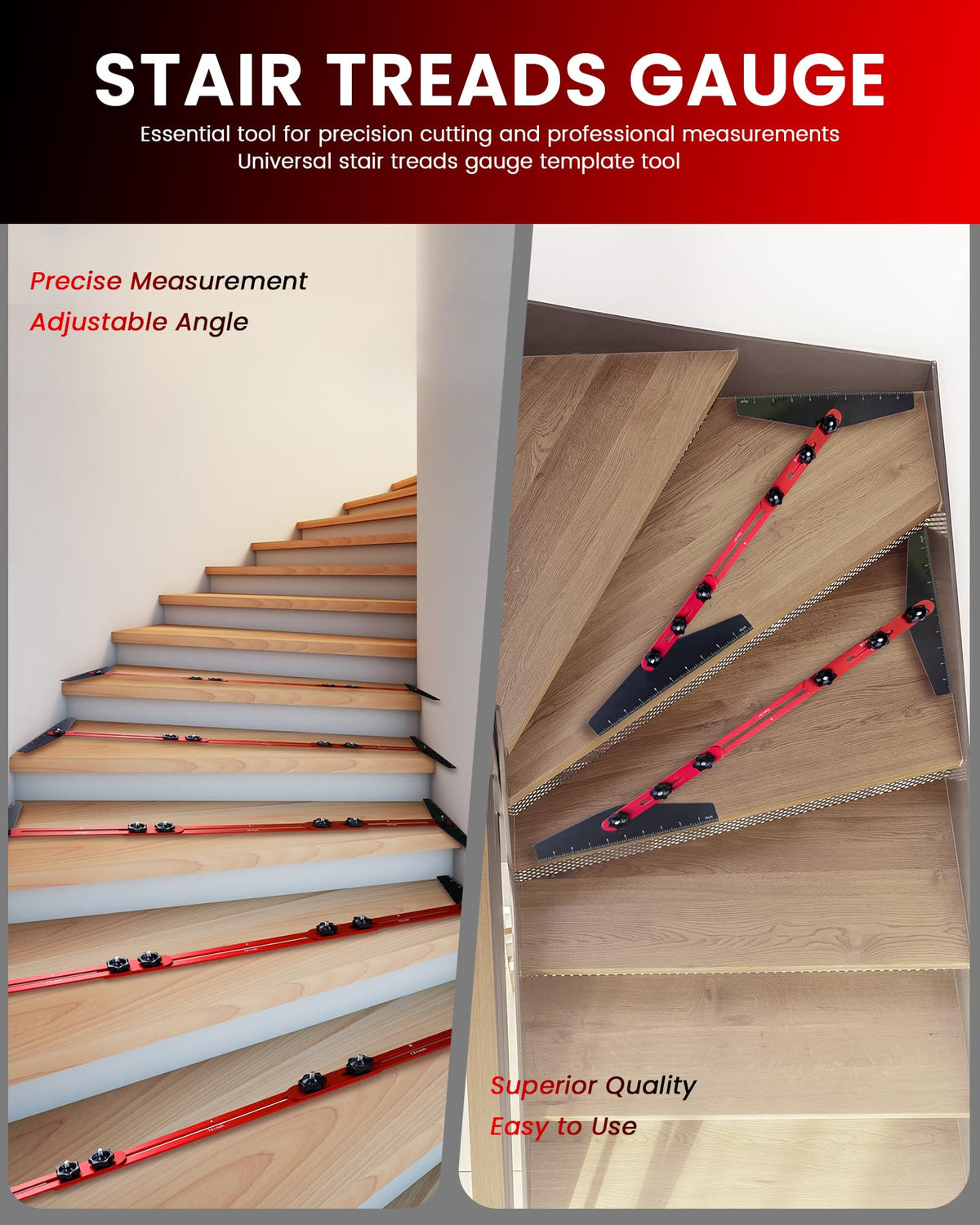 Stair Tread Template Tool, 8" to 60"Jig, Adjustable for Measuring