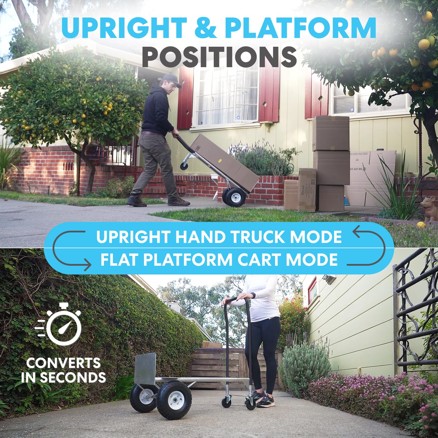 2-in-1 Convertible Hand Truck & Dolly - 800 lb Capacity Heavy Duty Folding Platform Cart with Rubber Wheels for