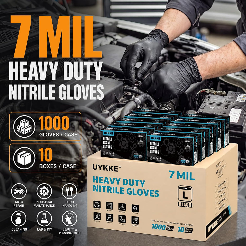 Nitrile Gloves HEAVY DUTY 7 Mil Disposable Rubber Black Gloves XL