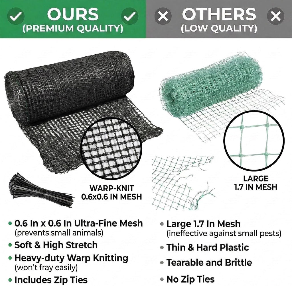 5x100 FT Deer Fence Netting, Plastic Mesh Roll, Garden Protection, Black