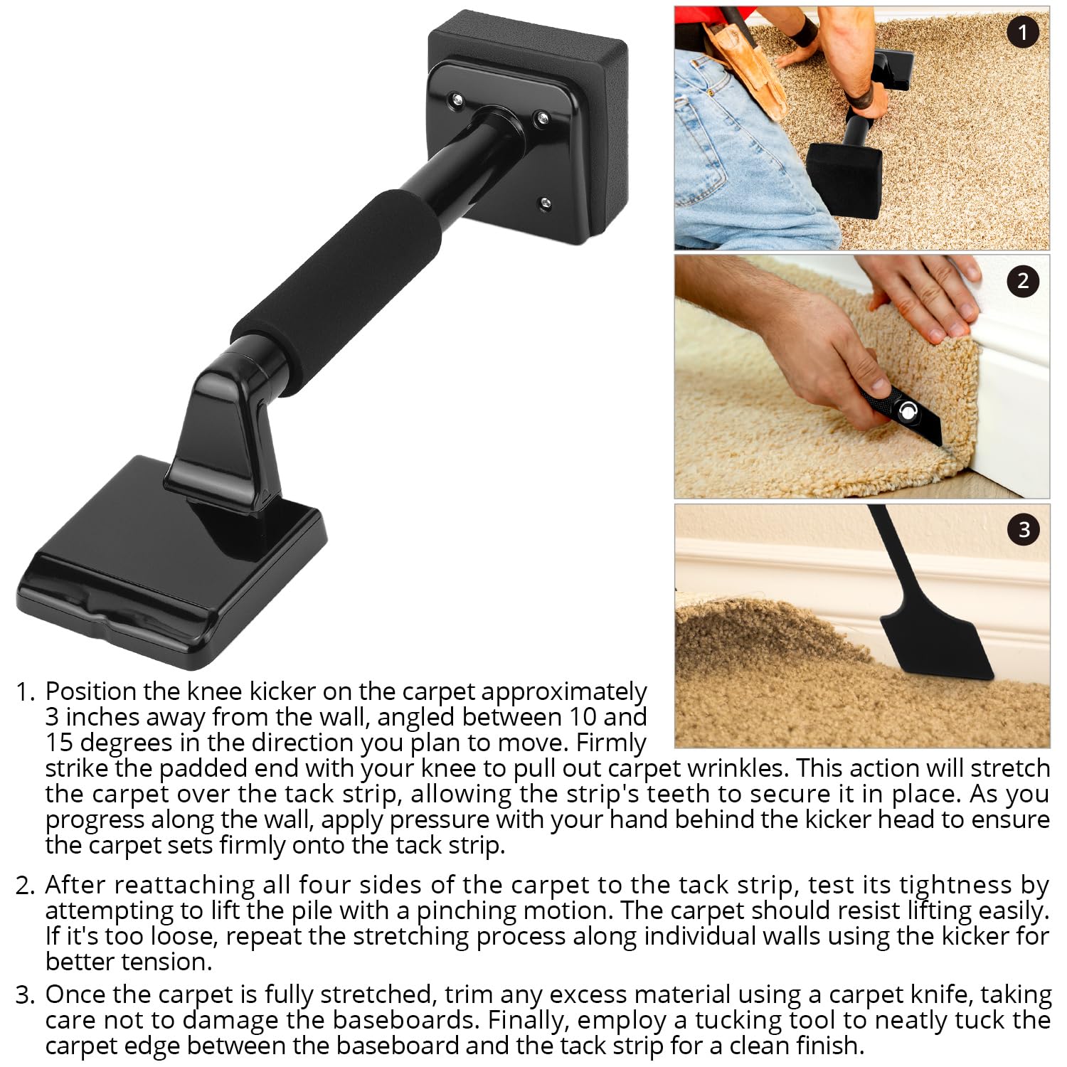Carpet Knee Kicker 16.5 Inch, Light-Duty Grip Tool, Used for Low-Pile and Flat Carpets, Carpet Installation Knee