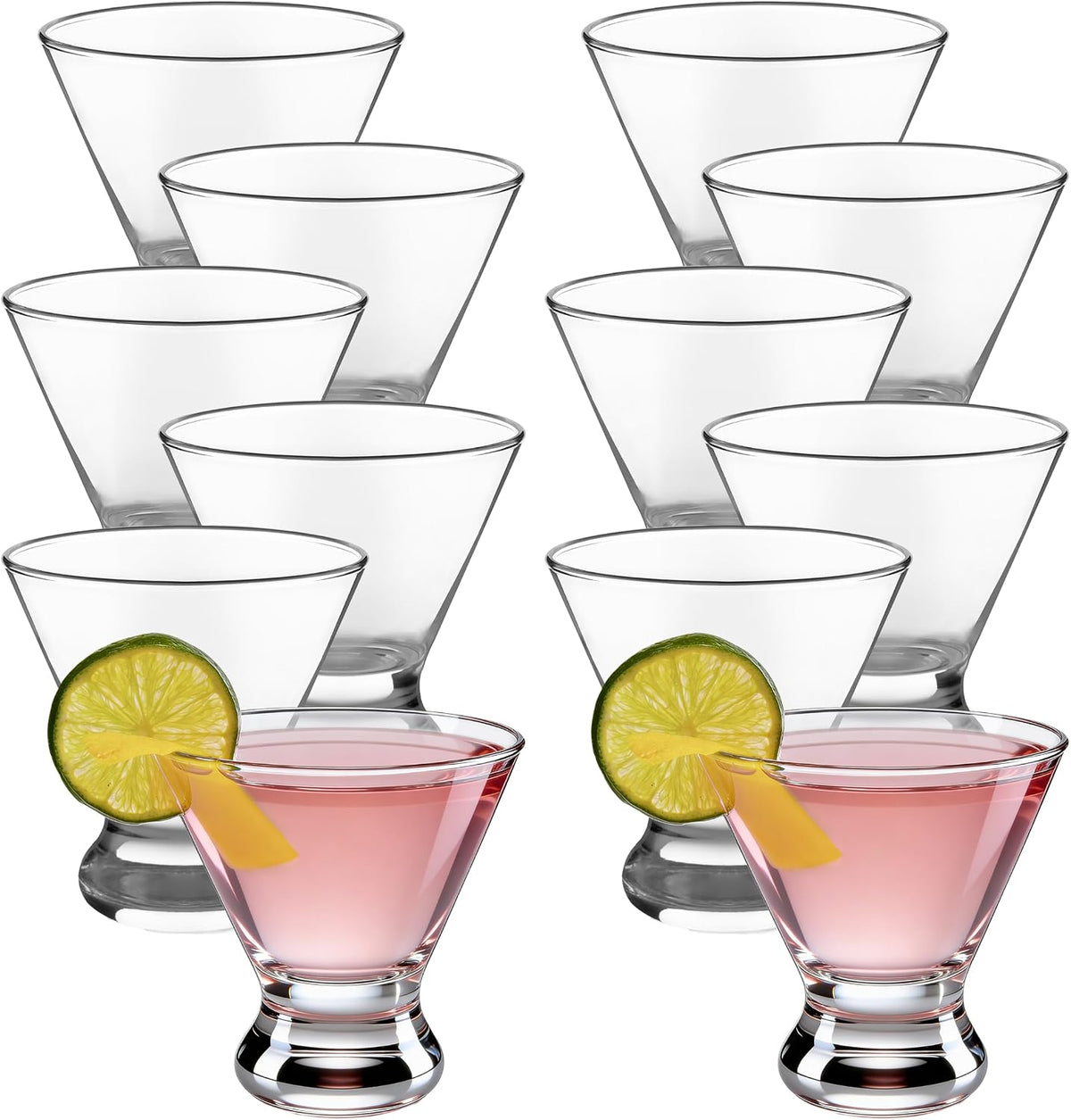 Cosmopolitan Stemless Martini Glasses Set of 12, Cocktail Cups