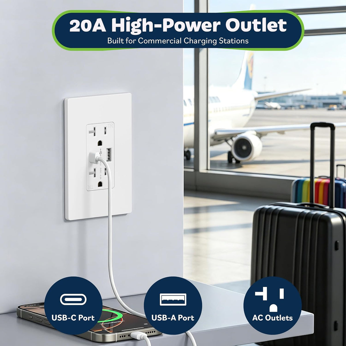 TOPGREENER USB Wall Outlet, 4.2A USB Receptacle with Type A&C Ports, 6 Pack