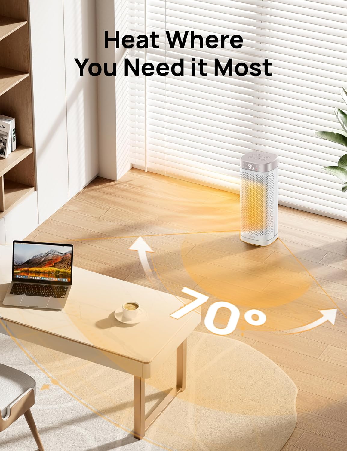 Space Heaters,16 Inch Fast Heating Portable Heaters with Thermostat | Fast Heating Portable Heaters with Remote, 12H