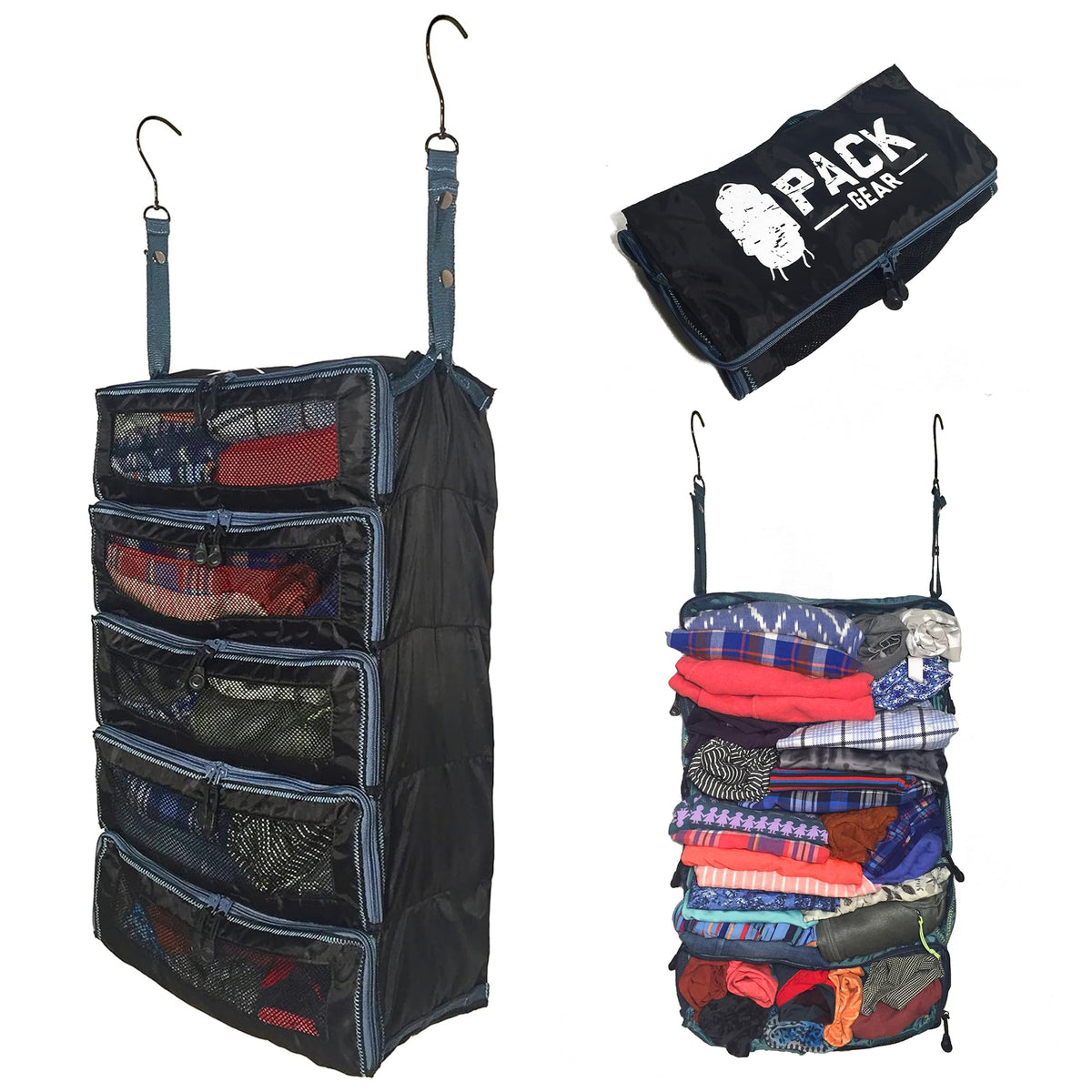 Large Hanging Suitcase Organizer with Mesh Windows, Black