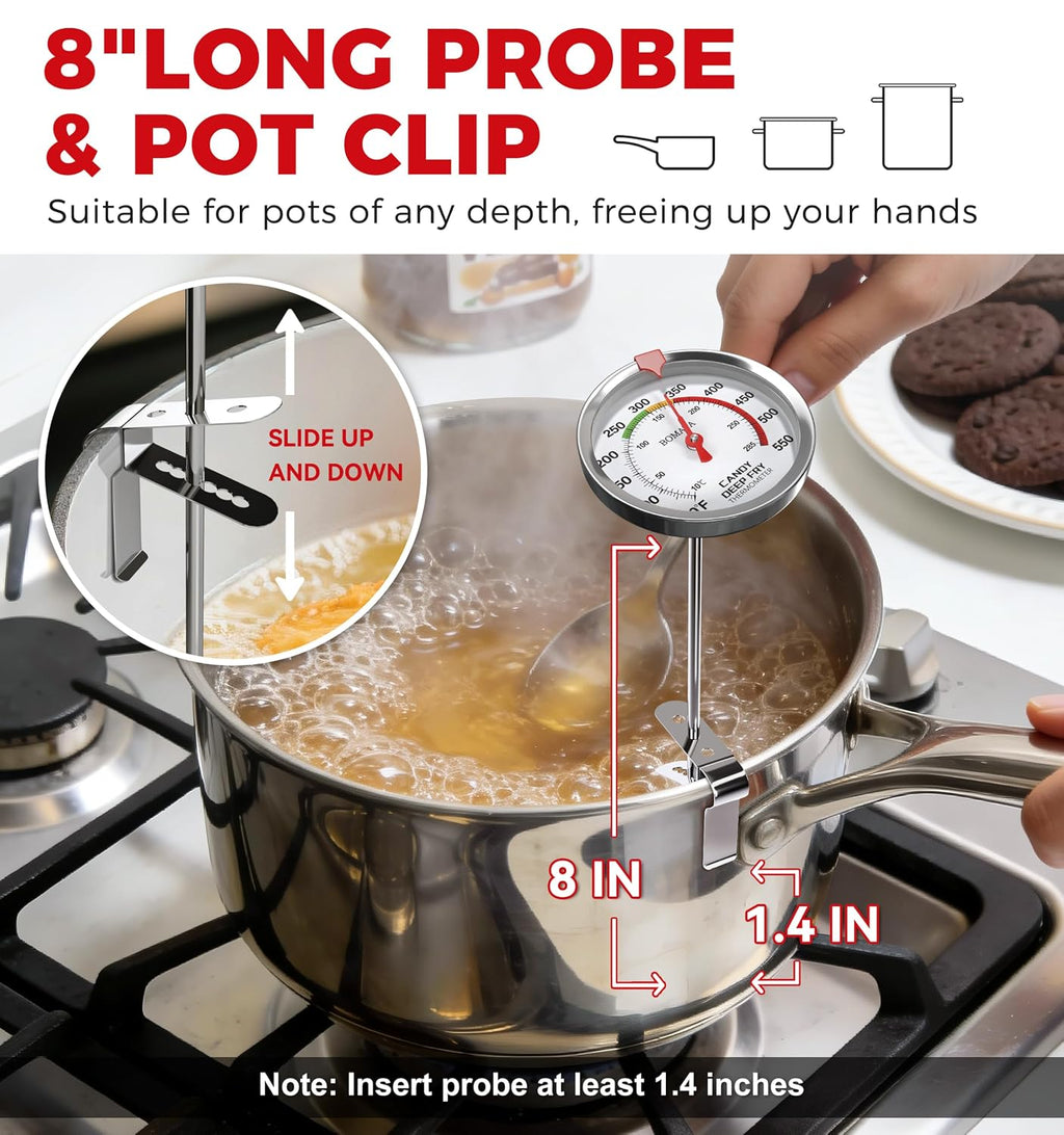 2-Pack Candy Thermometer with Pot Clip,IP67 Deep Fry Oil Thermometer