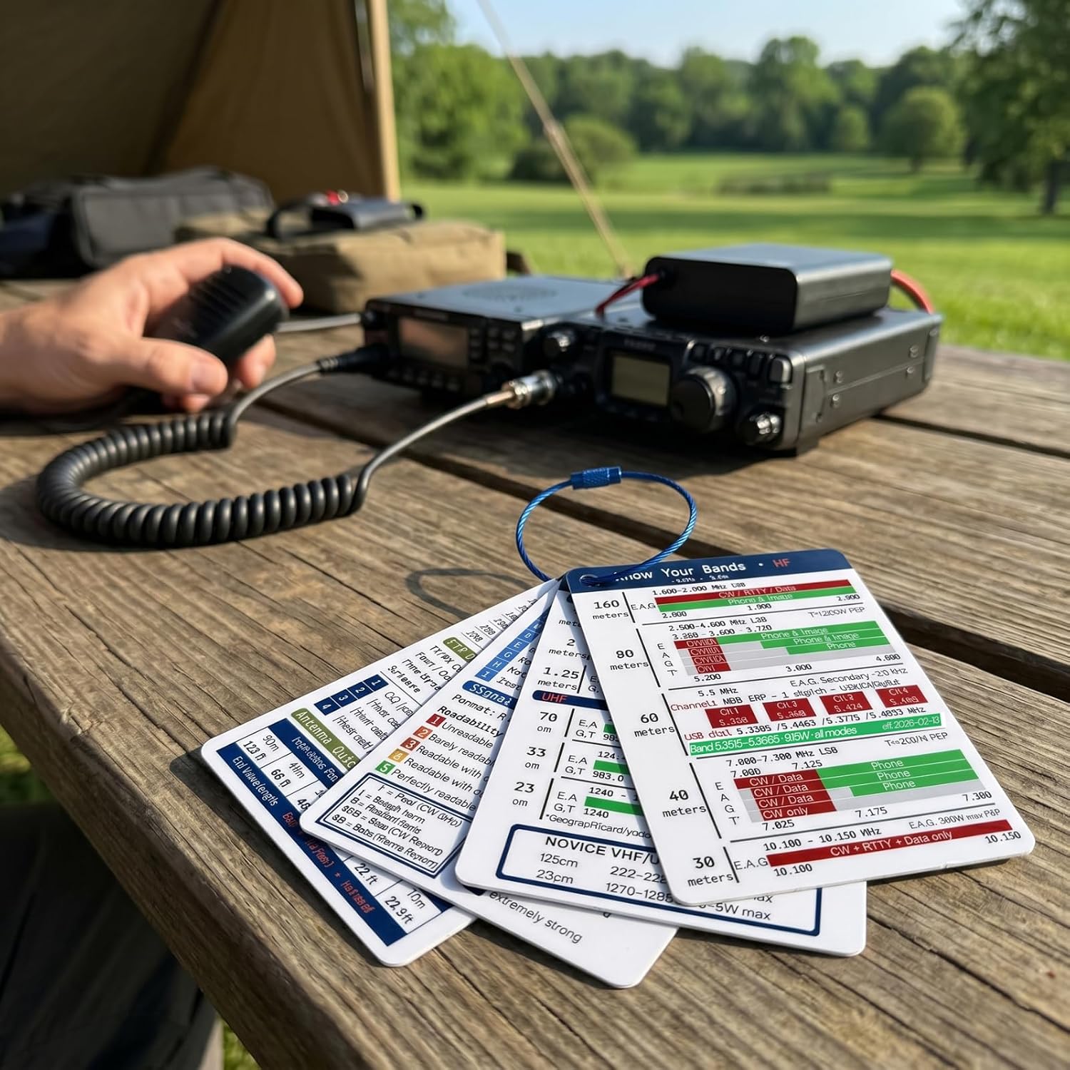Ham Radio Frequency Chart Quick Reference Cards - Band Plan Q Codes FT8 Phonetic Alphabet | Waterproof PVC Pocket