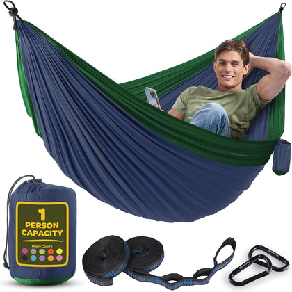 Durable Hammock 400 lb Capacity, Nylon Camping Hammock Chair - Double or Single Sizes w/Tree Straps and Attached