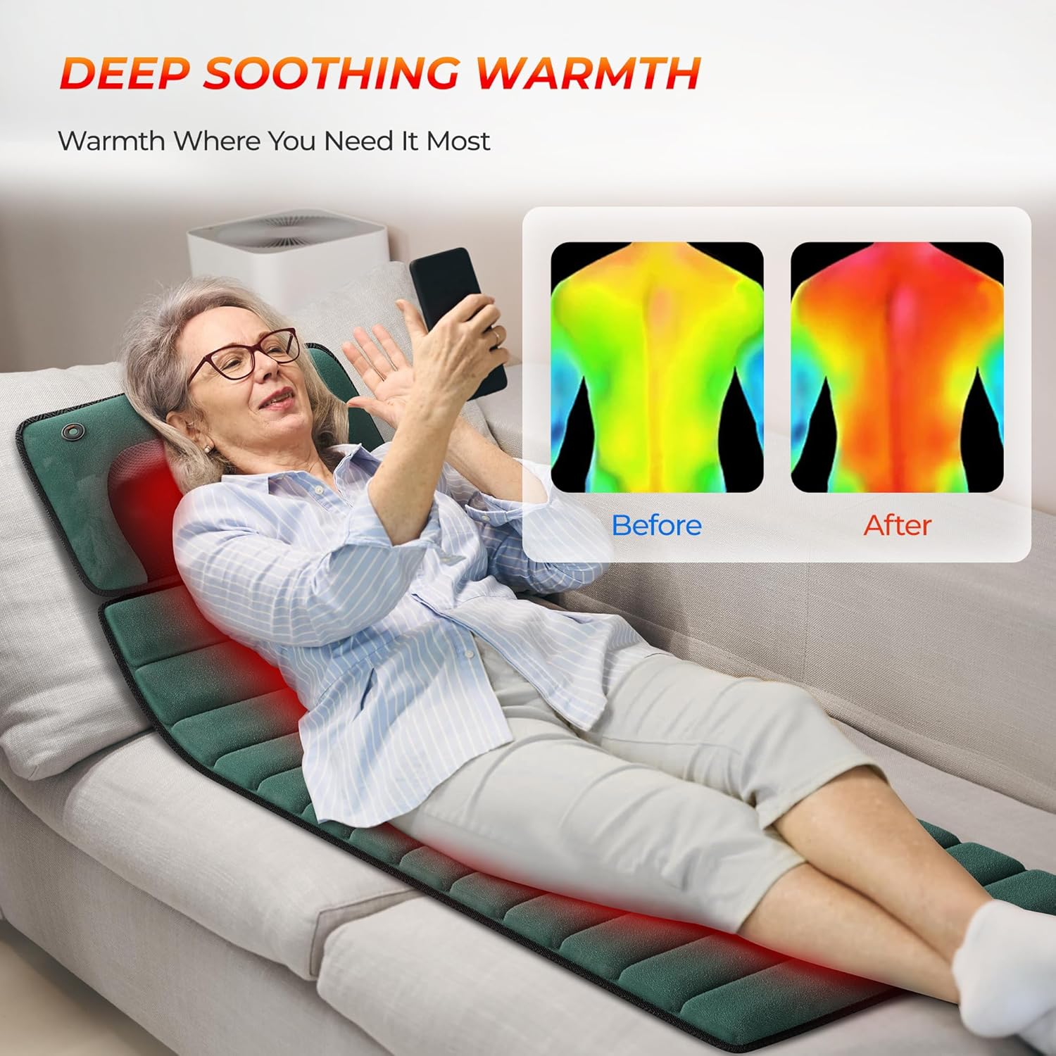 Full Body Massage Mat with Heat, Detachable Massager Pad Deep Tissue Pain Relief,10 Vibrating Motors for Relaxation