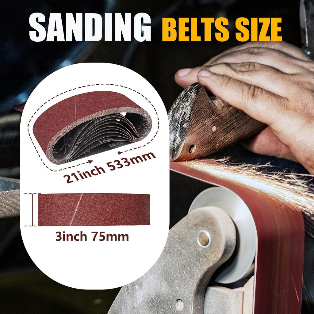 3 x 21 Inch Sanding Belts, 25 Pcs Assorted Grits(40/80/120/180/240)