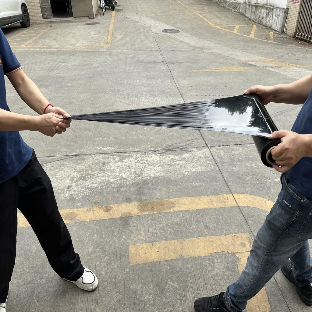 2-Pack Black Stretch Wrap 18" x 1000 Feet 80 Gauge Industrial Strength with Plastic Handle, Plastic Pallet Supplies