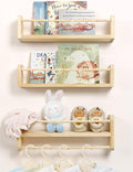 Nursery Floating Shelves for Wall, Set of 3 Book Shelves Natural Wood Wall Mounted Organizer with Towel Bar Hanging