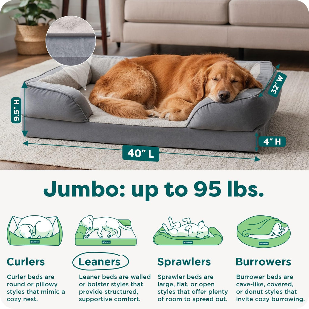 Cooling Gel Dog Bed for Large Dogs, Perfect Comfort Sofa Bed with Cool Gel-Top Foam with a Solid Orthopedic Foam Base