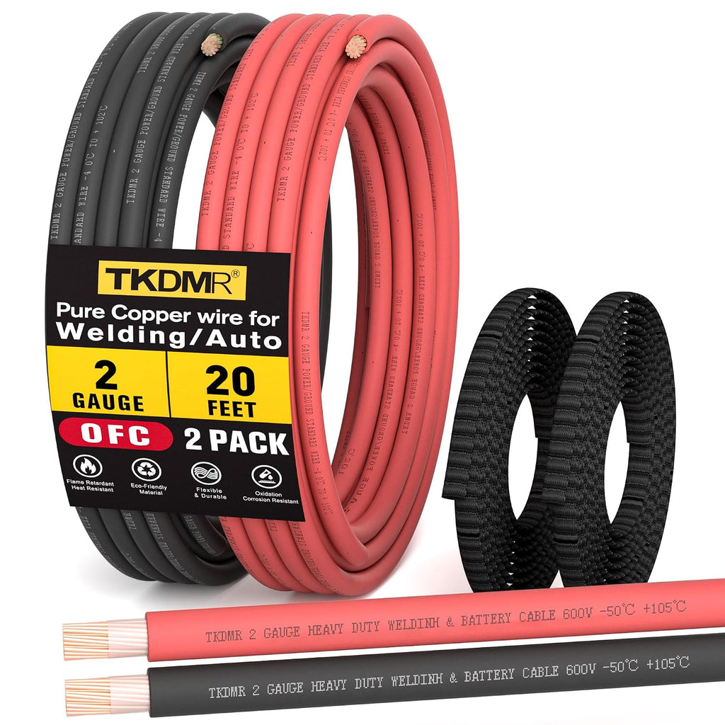 TKDMR 2 AWG OFC Battery Cable, 20FT Red & Black Welding Wire