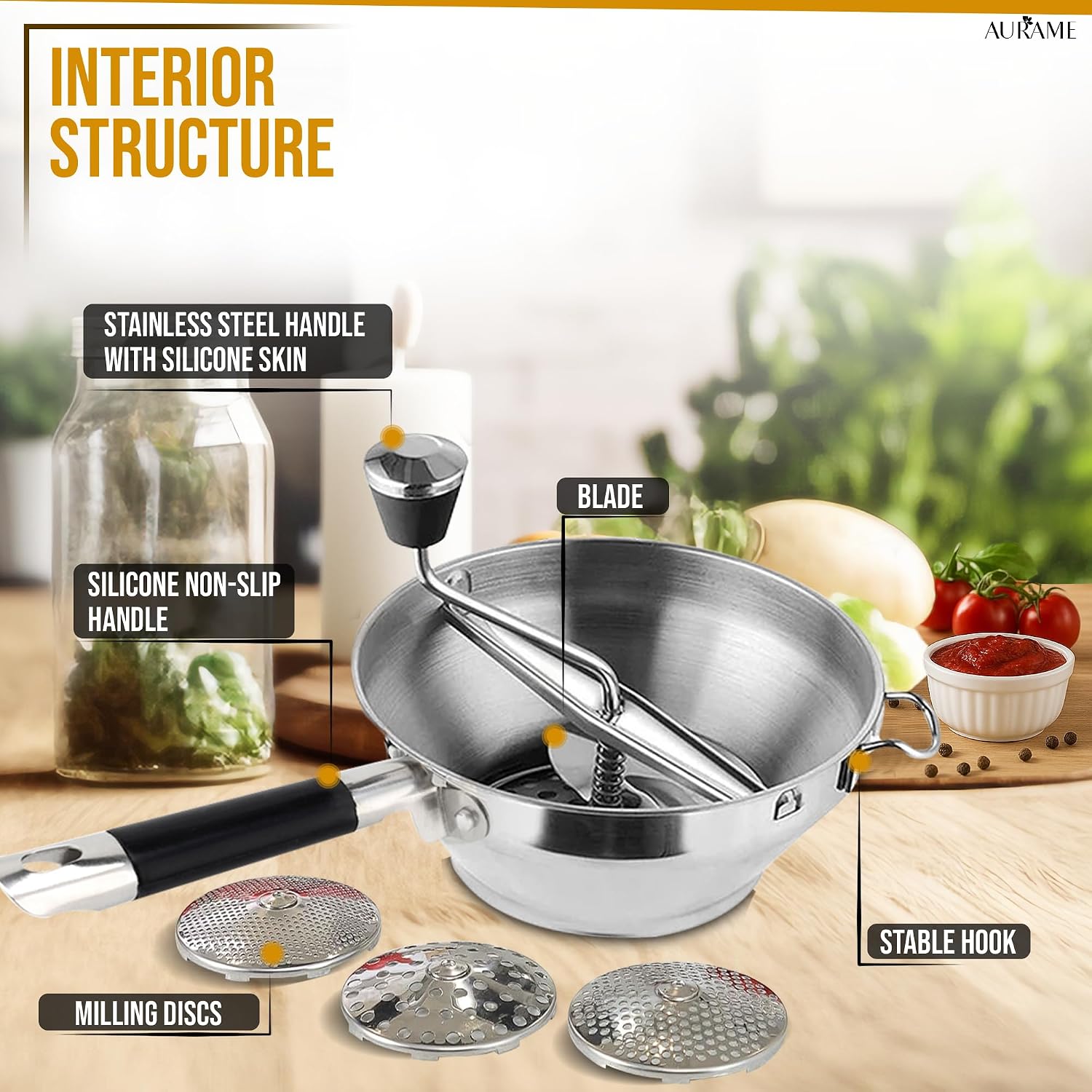 Premium Stainless Steel Food Mill - Effortless Pureeing, Straining & Milling for Soups, Sauces, Baby Food, and More –