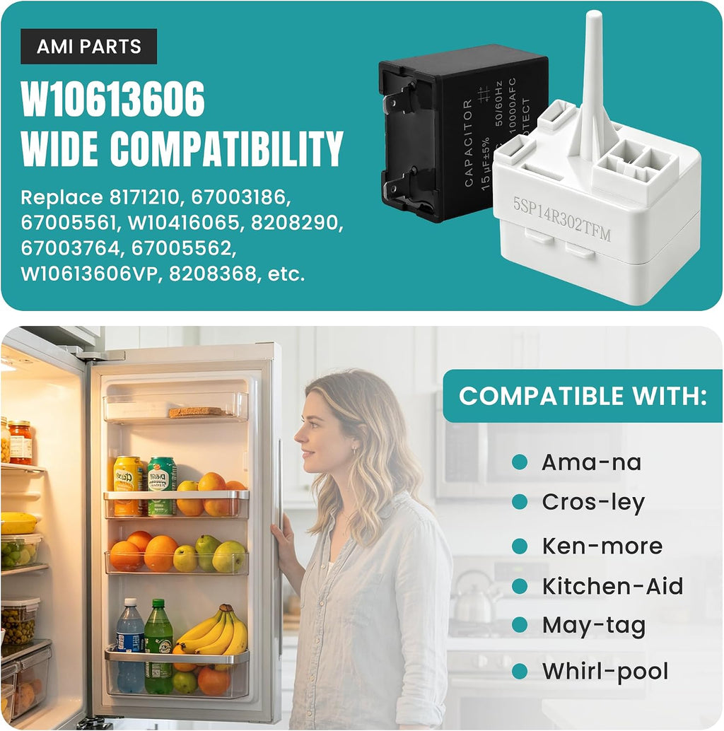 10613606 Refrigerator Compressor Start Relay and Capacitor | Compatible with Whirlpool Ken-more fridges Replace