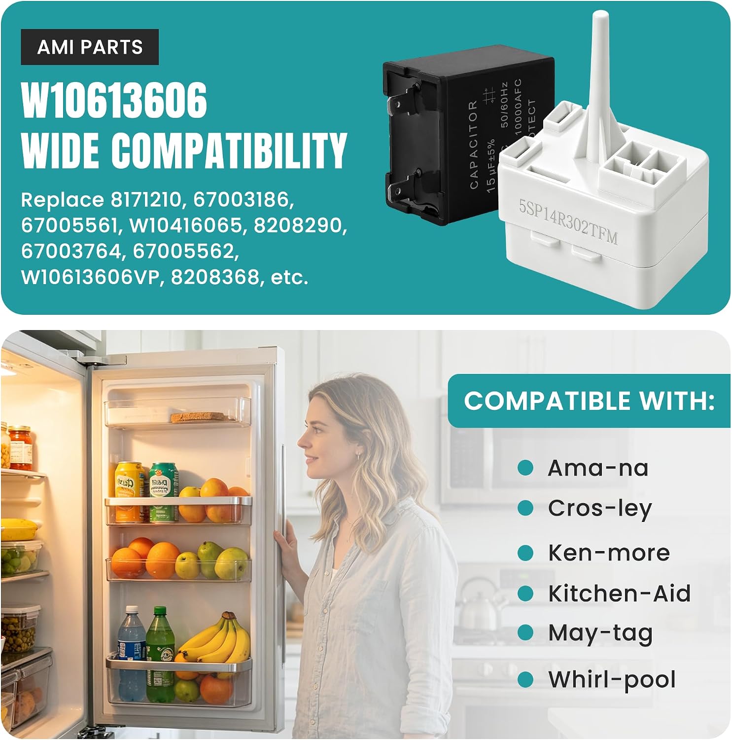 10613606 Refrigerator Compressor Start Relay and Capacitor | Compatible with Whirlpool Ken-more fridges Replace