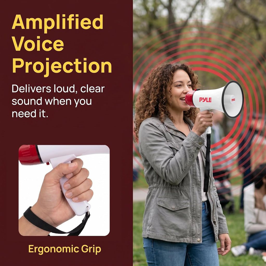 Rechargeable Bullhorn Megaphone with Voice Recording, AUX Input & Siren, USB-C Fast Charging, 1200-Yard Voice Range