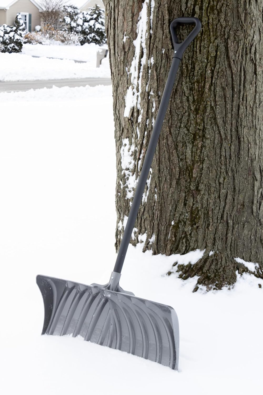 27" Combination Snow Shovel/Pusher with Steel-Core Handle, Graphite/Black