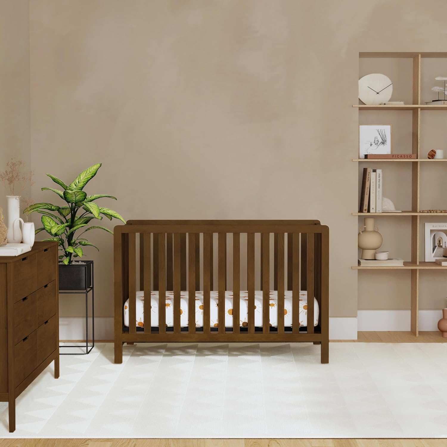 Colby 4-in-1 Low-Profile Convertible Crib in Walnut, Greenguard Gold Certified