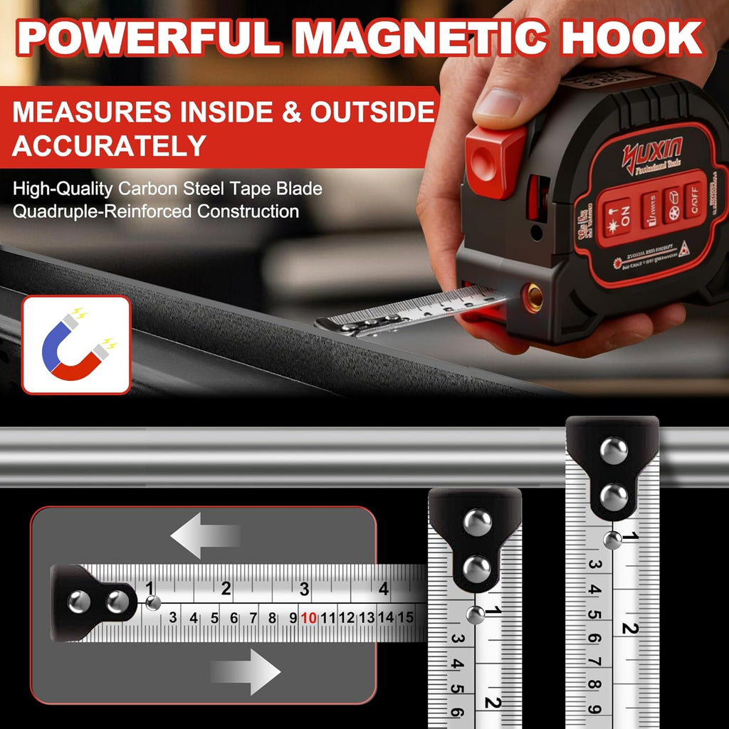3-in-1 Laser Tape Measure - 196ft Max Laser Distance Meter & 16ft AutoLock Measuring Tape, ±1/16" Professional