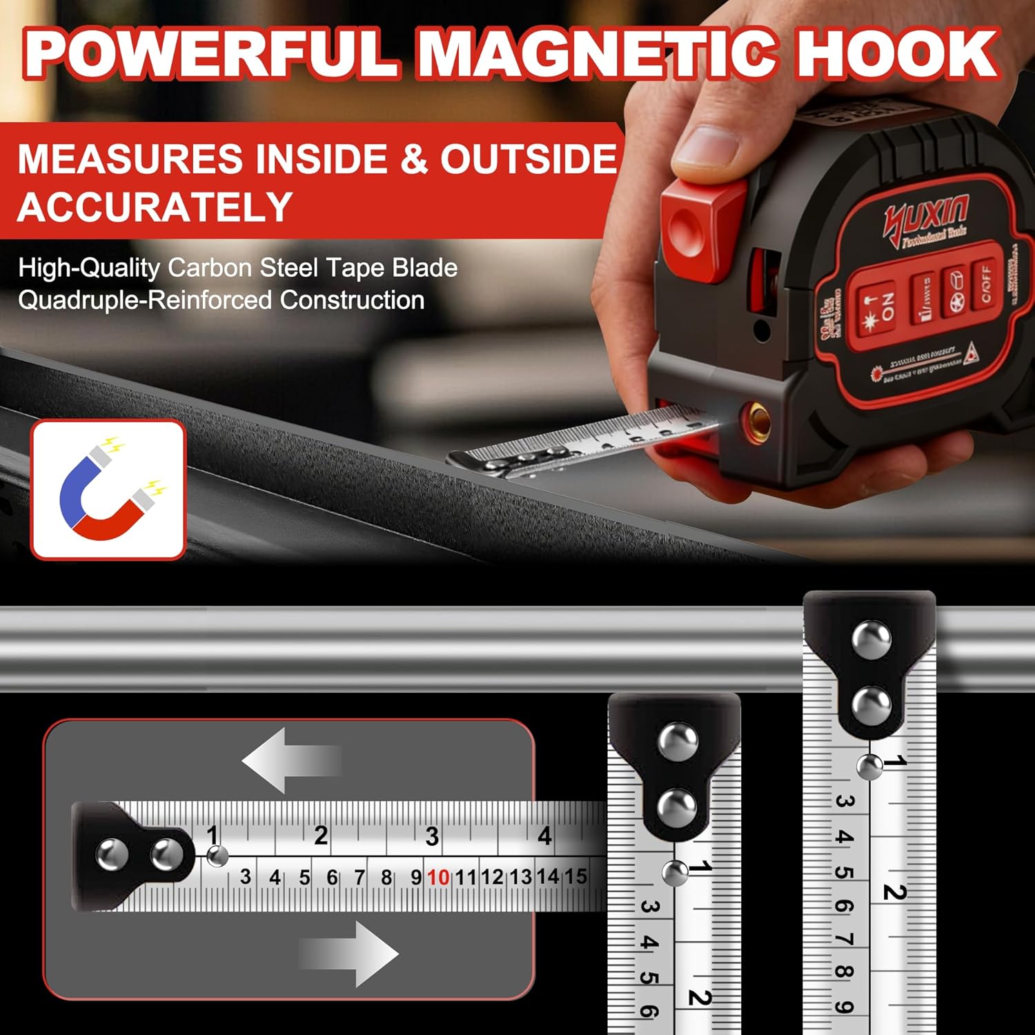 3-in-1 Laser Tape Measure - 196ft Max Laser Distance Meter & 16ft AutoLock Measuring Tape, ±1/16" Professional