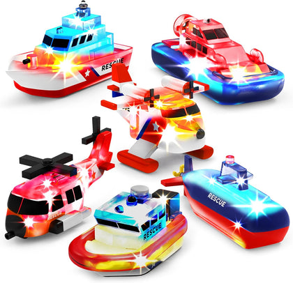 Ocean Rescue Vehicles Light Up Bath Toys, 6 Pack | Water-Activated Light Up Toys Flash & Change Color | Easy-Grip