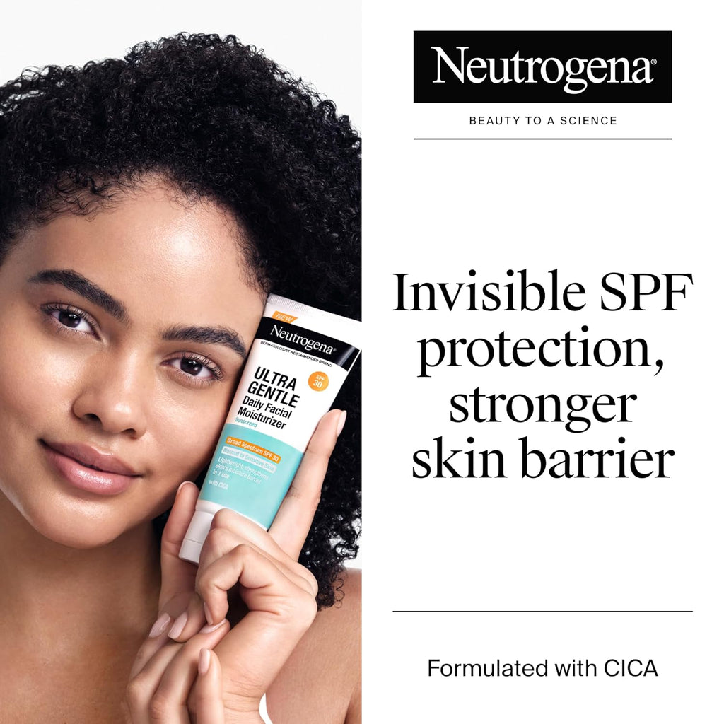 Neutrogena Ultra Gentle Daily Facial Moisturizer with SPF 30 Sunscreen with CICA, Lightweight Face Lotion with Broad