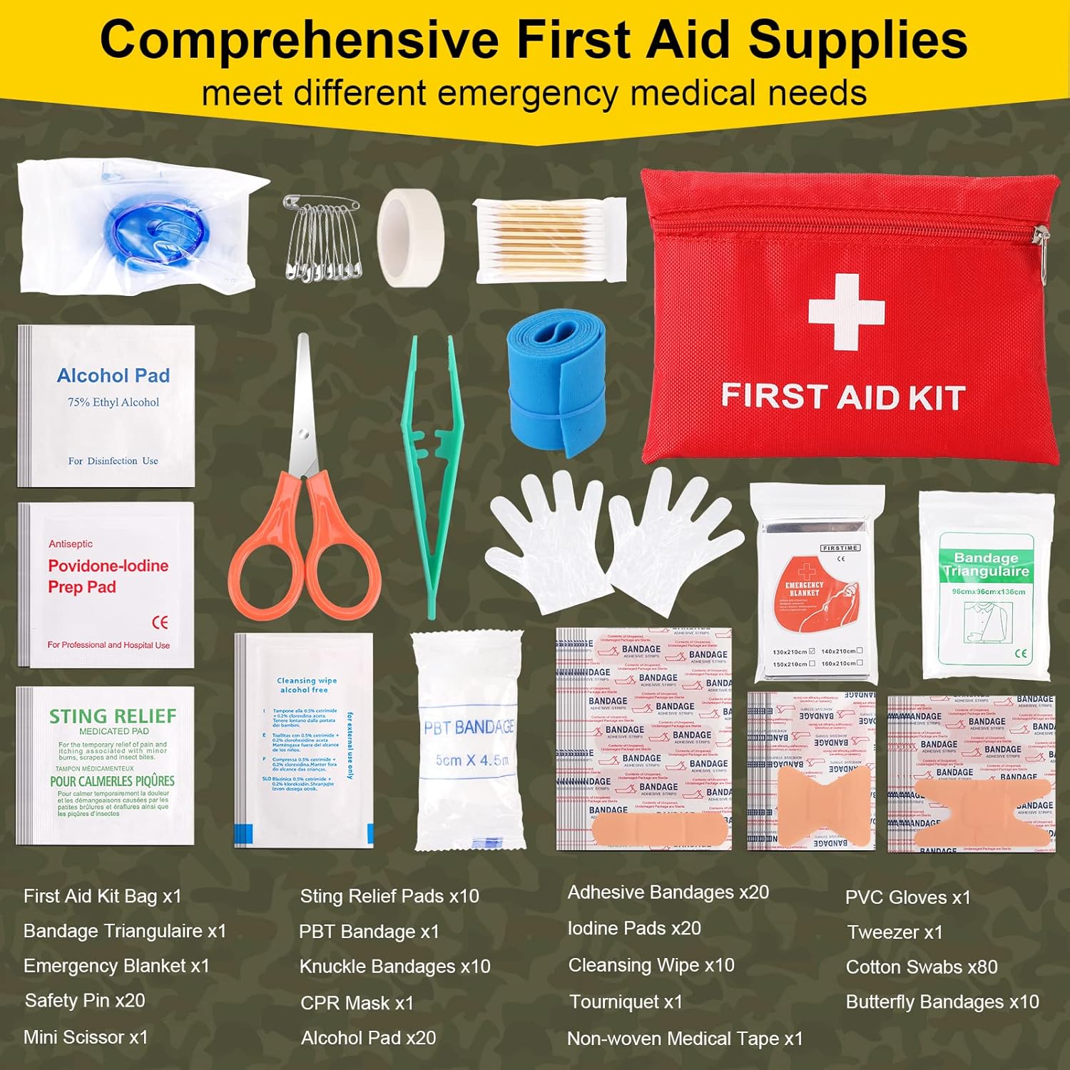 Survival First Aid Kit, 248PCS Survival Tools Camping Essentials Tactical Gear Emergency Trauma Medical Supplies